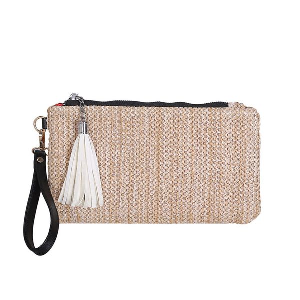 

fashion lady day clutches purse tassel straw bag zipper woven clutch women mobile phone bag summer bohemia rattan bag#yu