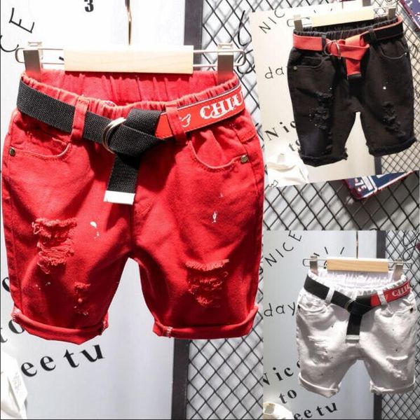 

2019 children summer shorts boys new casual color ripped holes denim shorts pants 2-6years, Black