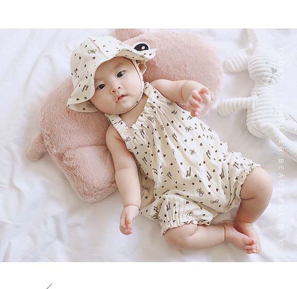 

baby designer summer rompers 2019 new child thin sling printed with pattern boys and girls summer cute jumpsuits with hat, Blue