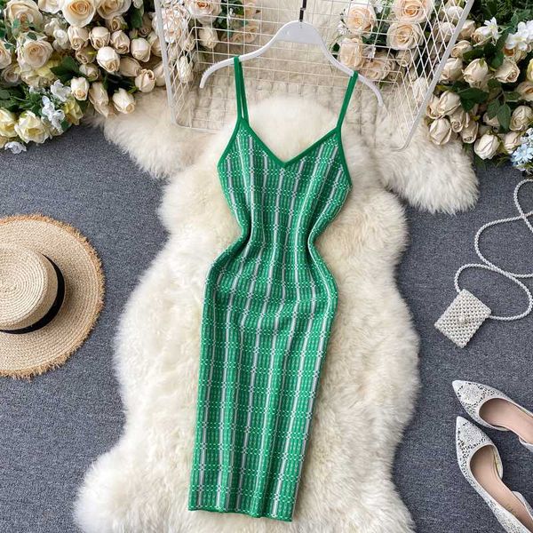 

amolapha women knit plaid dress vestidos woman v neck striped party dresses, Black;gray