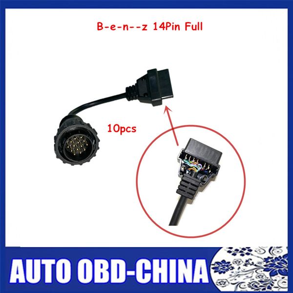 

10pcs b-e-n-z 14pin to 16 pin the auto adapter connector cable obd2 full pin can detachable obdii car diagnostic tool
