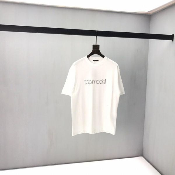 

20ss europe luxury paris model silver print tee cool tshirt men women clothes cotton casual t shirt, White;black