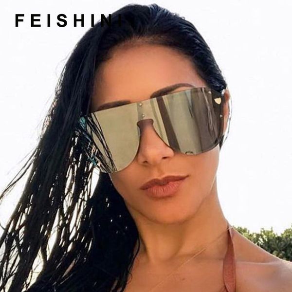 

feishini celebrity sunglasses men brand design retro big frame gradient one-piece lens fashion cool male sun glasses shield, White;black