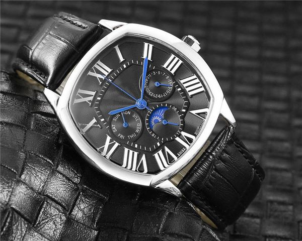 

wholesale mens fashion watch all dial work day date shown quartz movement male sport wristwatches leather strap clock sale, Slivery;brown