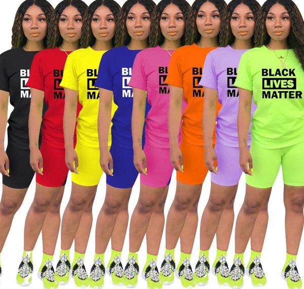 

women designer tracksuit black lives matter letter printed 2 piece clothes set t shirt and biker shorts casual outfit sports suit d61902, White