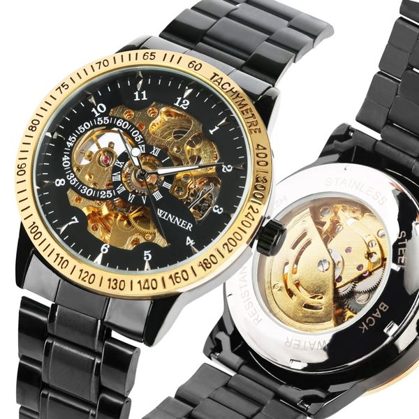 

unique arabic number automatic mechanical watch for men fashion watches for man stainless steel band watch gift friends, Slivery;brown