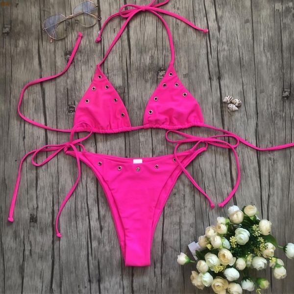 

женщины двухсекционный бразильское бикини установить купальники пляж купальники swim wear сплошной цвет sling узел пляжная лето купальники #, White