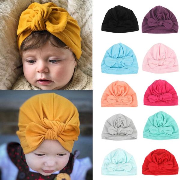

baby hat sleep cap 2020 newborn girls boys ears bowknot cotton headwear hat baby ear caps kids warm, Yellow