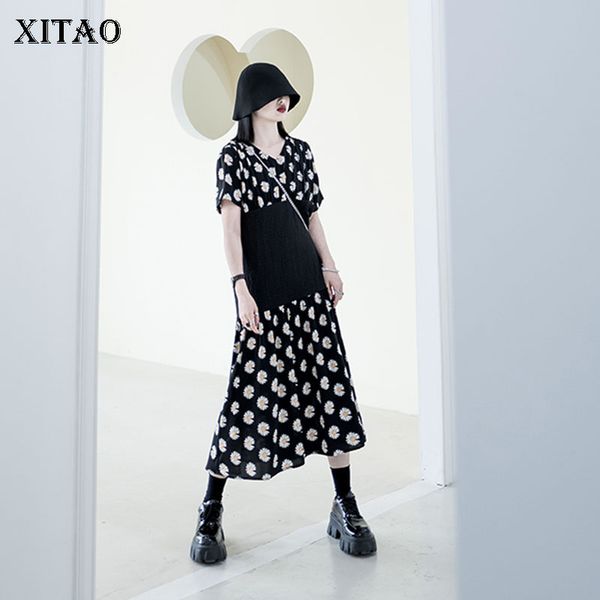 

xitao hit color women dress fashion patchwork 2020 summer pullover goddess fan minority elegant patchwork loose dress dmy4989, Black;gray