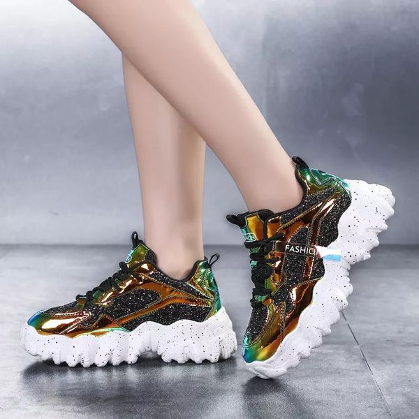 

2020 fashion sneakers women running bling platform flat shoes ladies shiny casual chunky sneakers zapatillas mujer