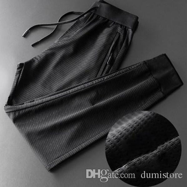 

новые летние тонкие секции мужские повседневные брюки сетка лед шелк спортивные брюки свободные стрейч луч ноги кондиционер брюки мужской пр, Black