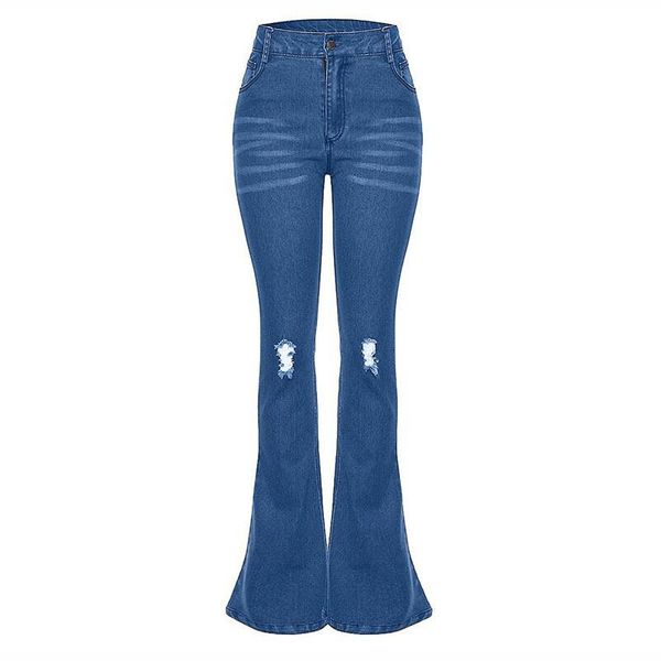 

moruancle women's ripped flare jeans with holes fashion distressed high waist denim trousers wide leg jean pants bell bottom, Blue