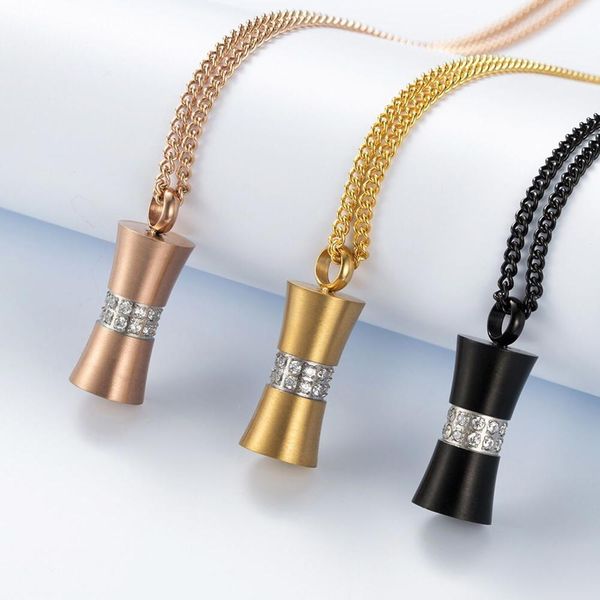 

inlay clear zircon arc cylinder stainless steel cremation urn jewelry ashes holder necklace memorial pendant for human/pet gifts, Silver