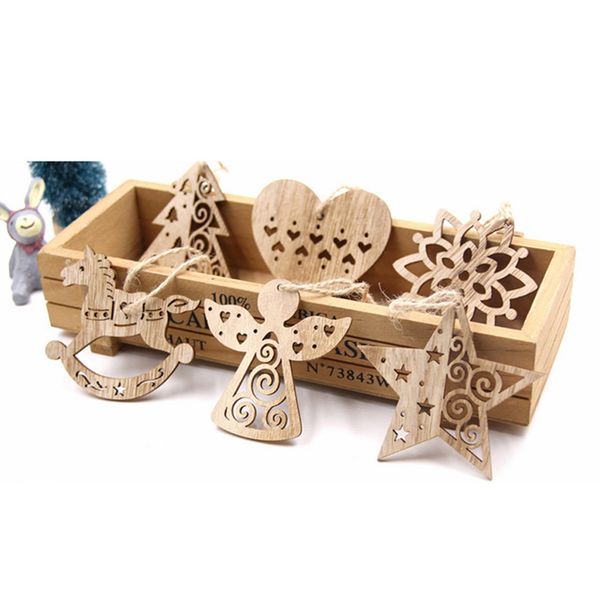 

6pcs european hollow christmas snowflakes wooden pendants ornaments for xmas tree ornament christmas party decorations kids gift