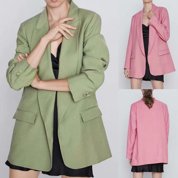

women office lady fashion long sleeve coat elegant turn-down collar pocket blazer jacket, White;black