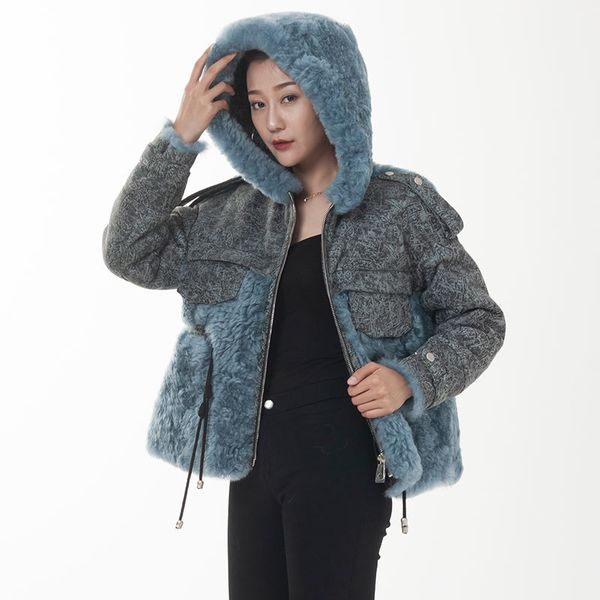 

real шуба женского корейский мех с капюшоном шерсть куртки зимних пальто женщин одежда 2020 vintage двухлобная tops манто femme pm011, Black