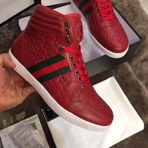 

new arrival luxury signature sneaker mens high ace sneakers fashion stripe real leather trainers designer shoes casual skateboard shoes, Black