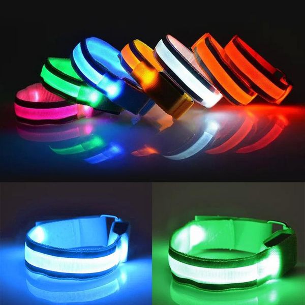 

led reflective light arm armband strap safety belt for night running fluorescent cycling hand strap wristband wrist bracelet #20, Black