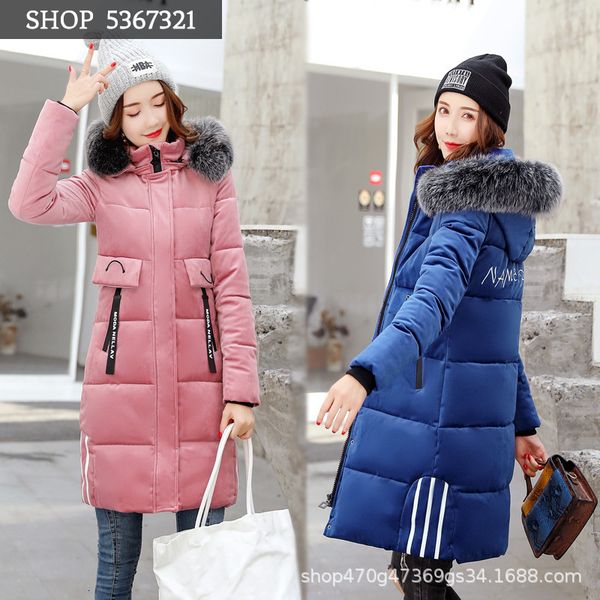

winter cotton-padded jacket woman pleuche down cotton suit-dress long fund cotton-padded clothes woman keep warm loose coat, Black