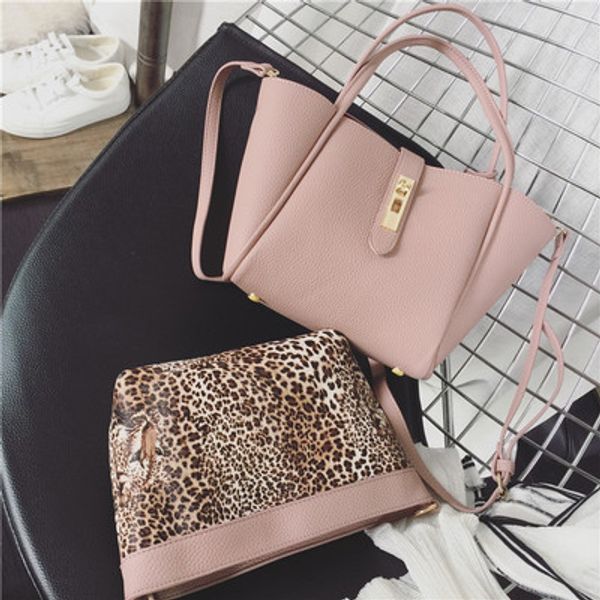 

women's new fashion western rivet handbag set with leopard small bag shoulder vintage crossbody bag pu lady tote hobos