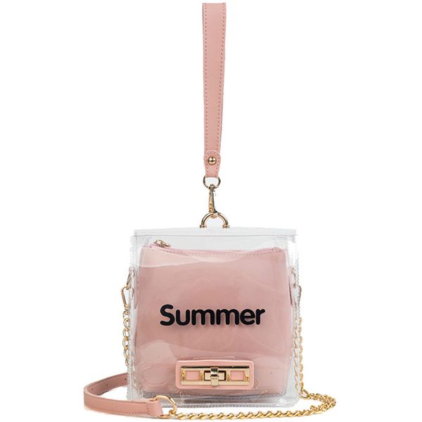 

transparent jelly package chic chain bag wild shoulder messenger bag pink