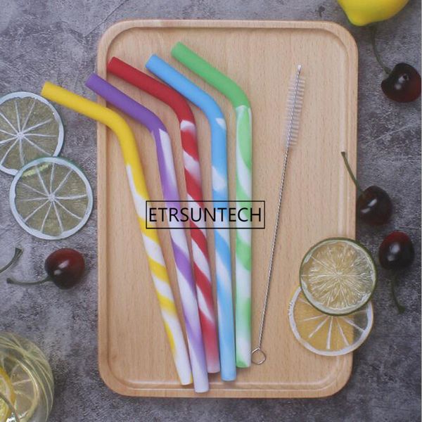 

500pcs silicone drinking straw for children recycleable bent straws spiral thread cocktail drinks gadgets