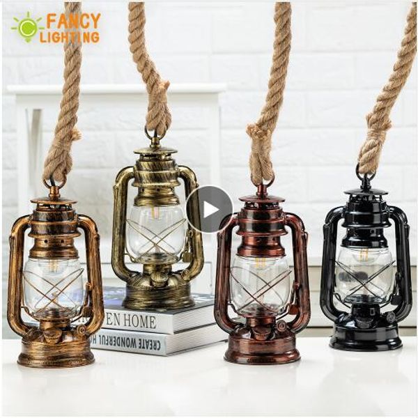 

vintage kerosene pendant lights with bulb e27 hemp rope hanging lamp for home/bedroom/living room industrial pendant lamp