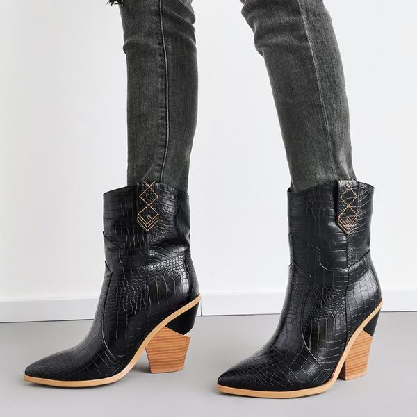 

large size 34-46 brand stone grain microfiber leather women boots autumn winter mid-calf boots ladies wedges shoes, Black