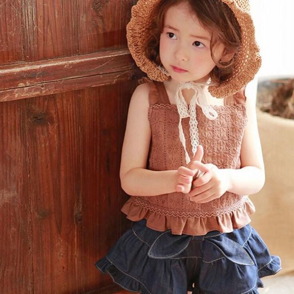 

2020 new wholesale girls lace vest fashion summer girls vest 2-7t qh171, Blue