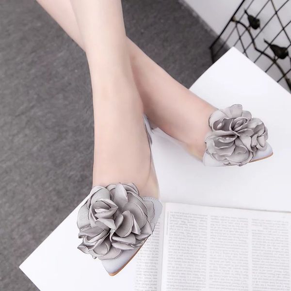 

summer flats shoes big camellia flower sweet lady transparent flat heel shoes sandals slip on basic flats xxz02, Black