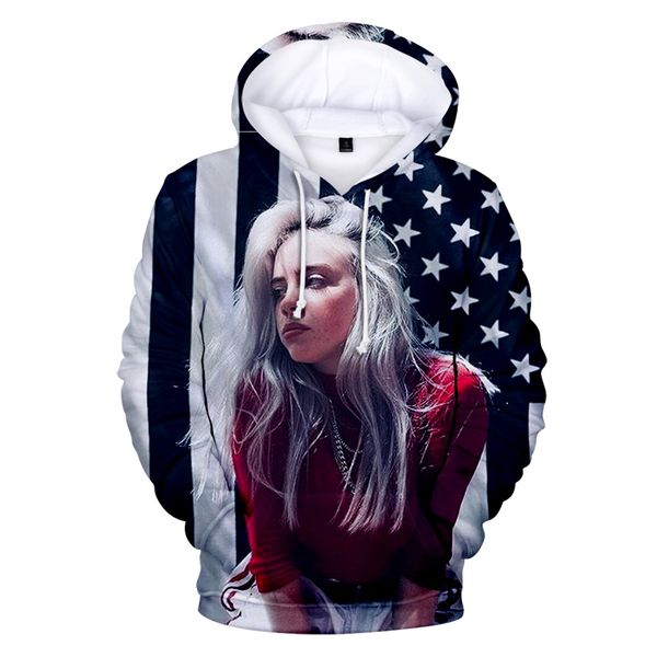 

3d print american new independent singer billie eilish hoodies women men casual kids autumn billie eilish 3d children sweatshirt, Black