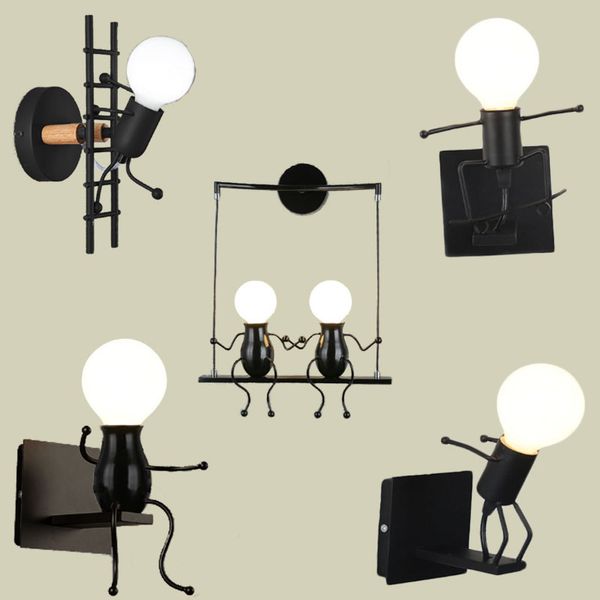 

modern cartoon doll wall light fixtures led creative mounted iron bedside sconce lamp for kids baby room living roomdining room