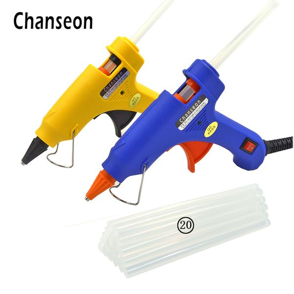 

chanseon 20w eu/us melt glue gun with 20pcs 7mm glue sticks industrial mini guns thermo electric heat temperature tool