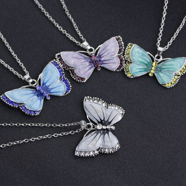 Emaille-Diamant-Schmetterlings-Halskette, bunter Schmetterlings-Anhänger, Damen-Halsketten, Anhänger, Will und Sandy, Modeschmuck