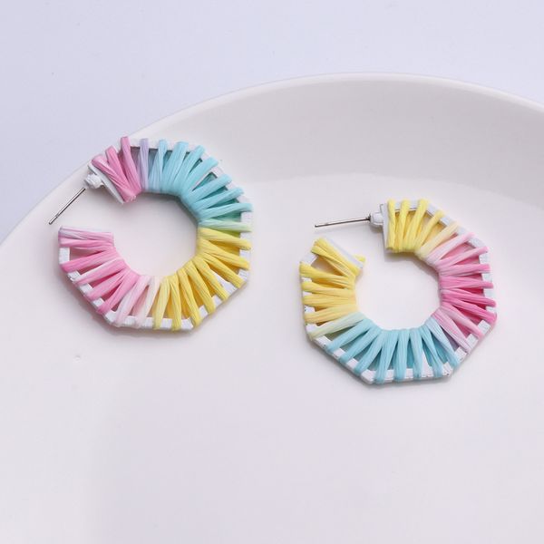 

europe and the united states creative colorful geometric candy color hand-woven lafite earrings earrings, Golden;silver