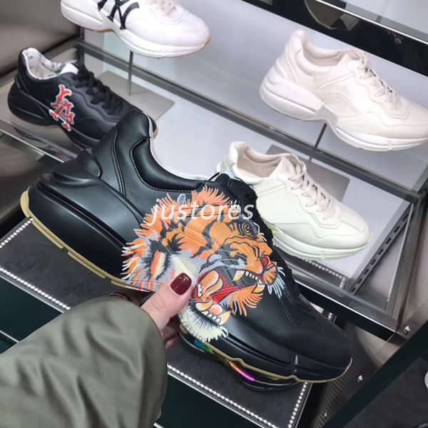 

2019 ize 35 46 fa hion men women de igner hoe rhyton vintage tiger print apollo leather neaker luxury hoe ca ual hoe