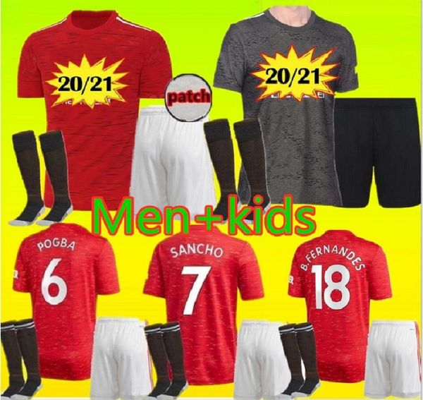 

man kids kit 2020 2021 manchester rashford b. fernandes pogba soccer jerseys martial football shirts united 20 21 utd sancho uniforms, Black;yellow