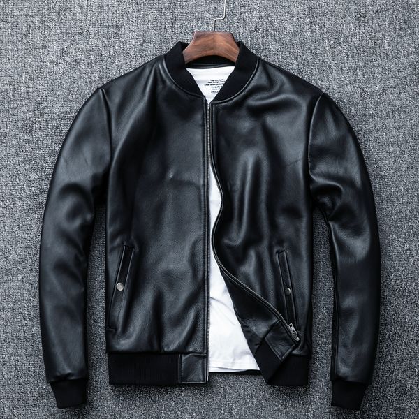 

2018 men's cowhide casual leather jacket large jacket, Black