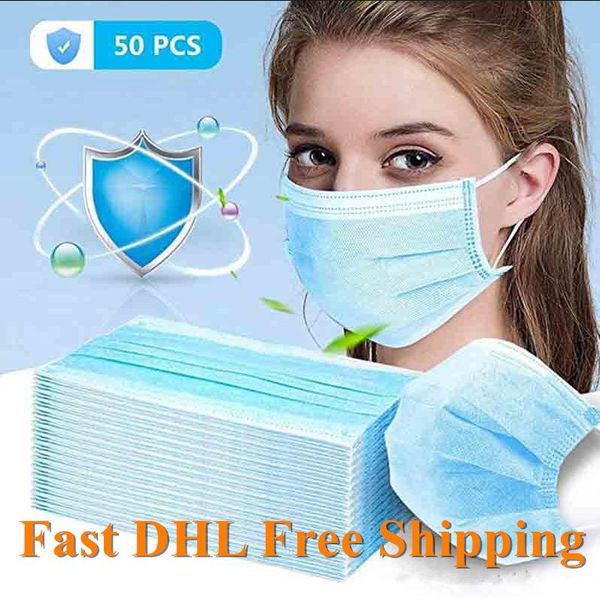 

dhl safety disposable face mask 3 layer ear-loop dust mouth masks cover 3-ply non-woven disposable dust mask soft breathable
