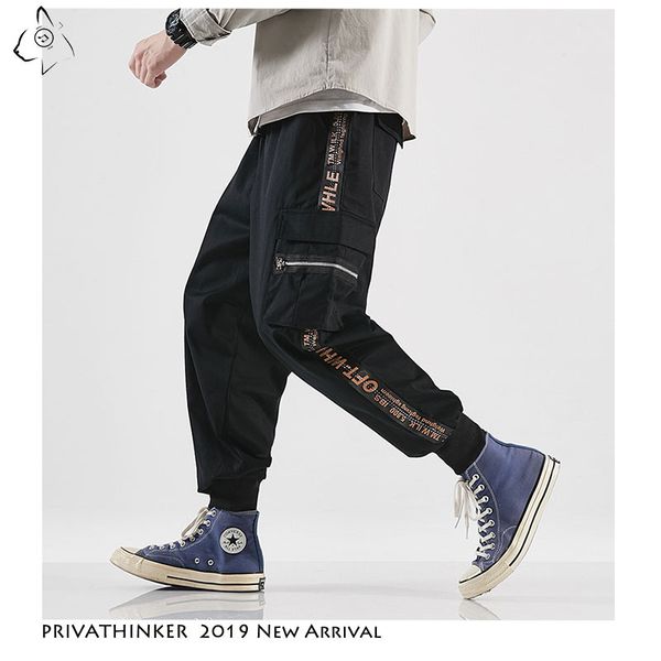 

men casual cotton harem pants 2019 autumn japan pants men streetwear side print joggers male casual trousers 5xl, Black
