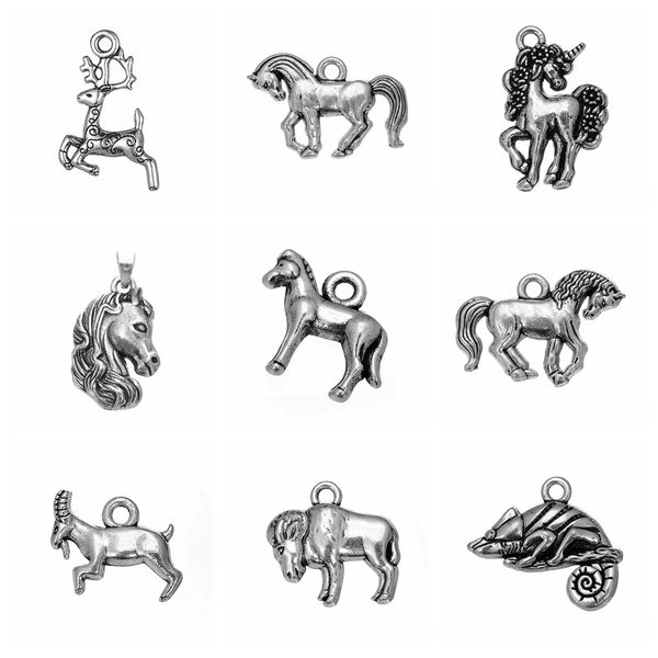 

10pcs vegetarian animal deer horse goat rhinoceros orangutan monkey panda pendant charms jewelry finding antique silver color, Bronze;silver