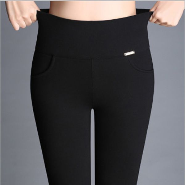 

women pants fashion solid high waist long trousers pencil trousers fall pocket pants women slim ladies plus size s-4xl, Black;white