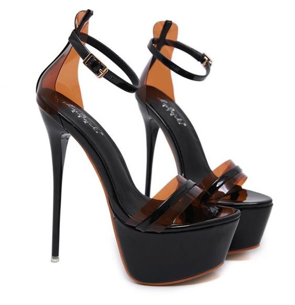 

summer women sandals stiletto transparent pcvc ultra high heels 17cm female sandals women shoes ladies party sandals size 35-40, Black
