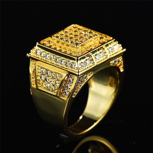 

gorgeous male female big finger ring luxury full pave crystal zircon stone ring yellow gold men women wedding engagement rings, Slivery;golden