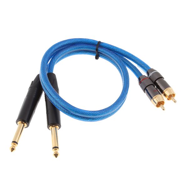 

twin dual 6.35mm mono 1/4" jack to dual rca phono male plugs audio cable