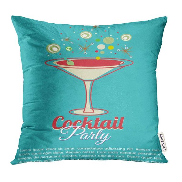 

throw pillow cover colorful martini vintage cocktail party pink glasses drink decorative pillow case home decor square 18x18 in