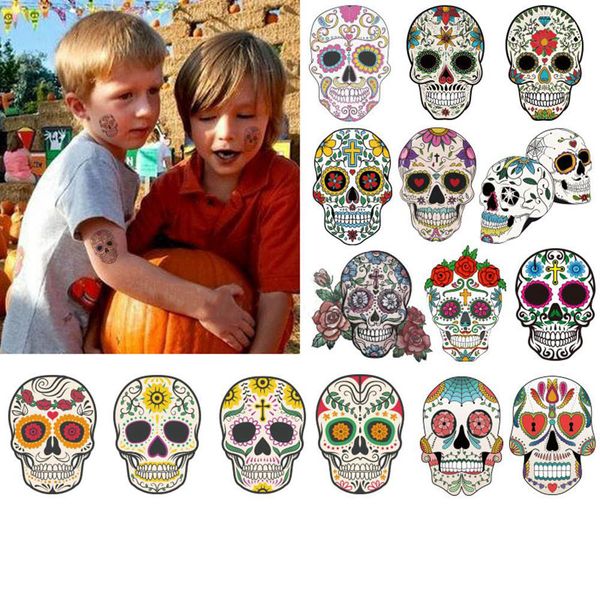 

10pcs/set halloween face tattoo sticker waterproof skull head horror faces paste child funny tattoos stickers party favor an2622