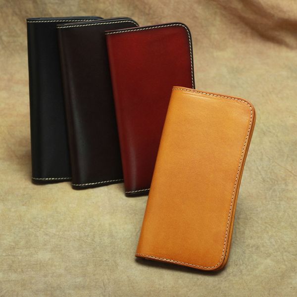 

men genuine leather long fold over clutch wallets charm card slots interior slot pocket cowhide wallet men handbag coin pouch purses, Red;black