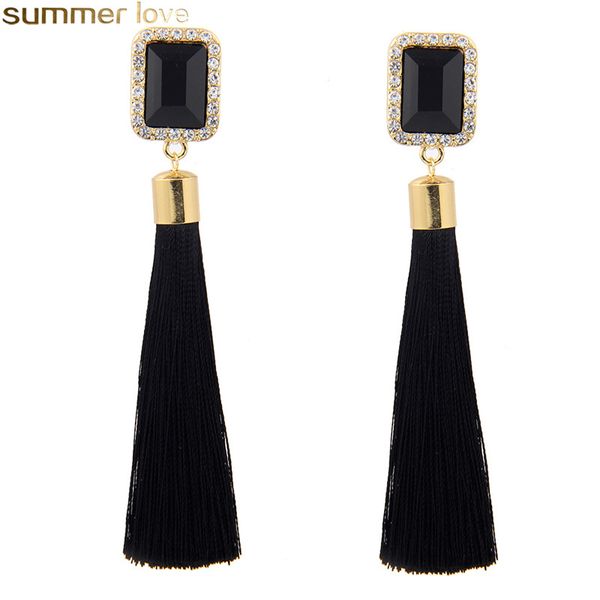 

new fashion boho ethnic crystal beads long tassel drop earrings ethnic style dangle earring for women wholesale jewelrynew fashion crystal l, Golden