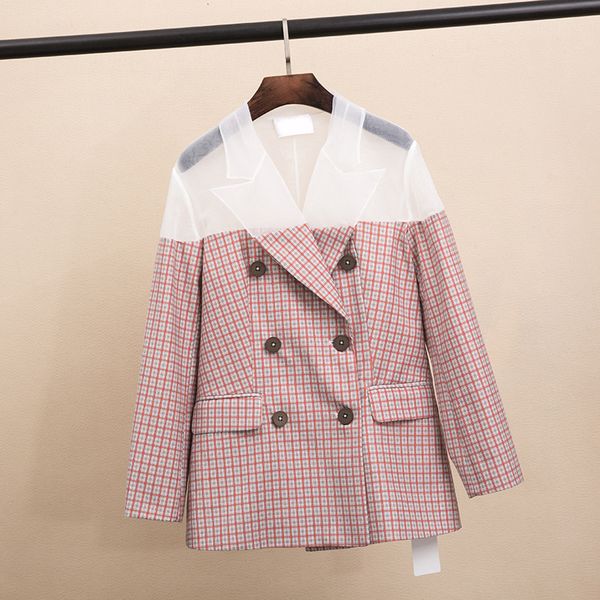 

fashion women's blazer coat 2019 spring double-breasted mesh patchwork blazer jackets a521, White;black